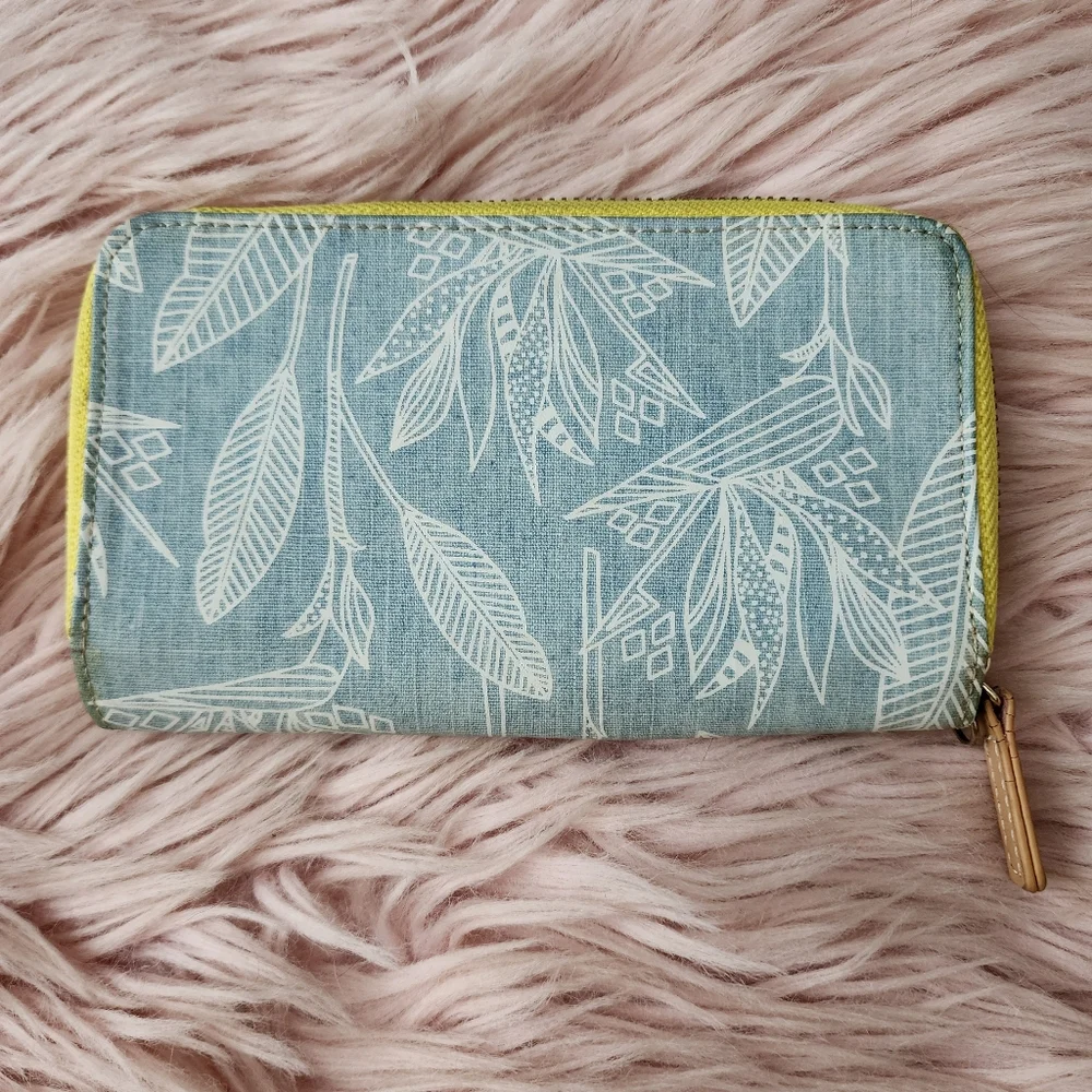 Jana Lam Hawaii wallet bird of paradise coated denim